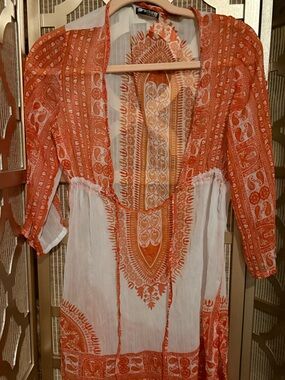 Orange & White Printed Boho cover-up